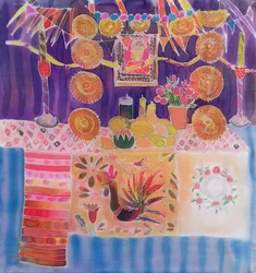 フリダカーロのいるメキシコの神社、2006年（絹に染まる）